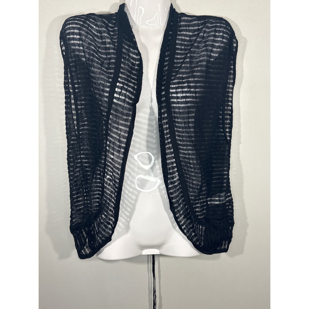 Lucky Brand Black Linen Blend Textured Open Front Shrug Vest Women M NWT Coastal